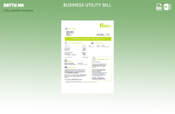 Модерен стил, шаблон за деловни сметки за комунални услуги Flow Energy